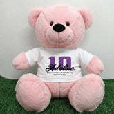Light Pink Bear 40cm 10th Birthday Message on Shirt
