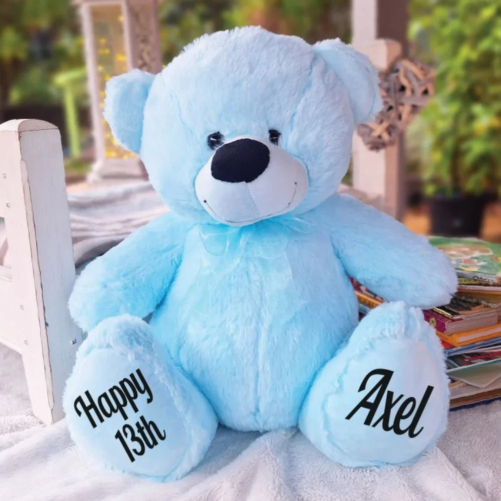 Light Blue Bear 40cm Personalised 13th Birthday Message on Feet