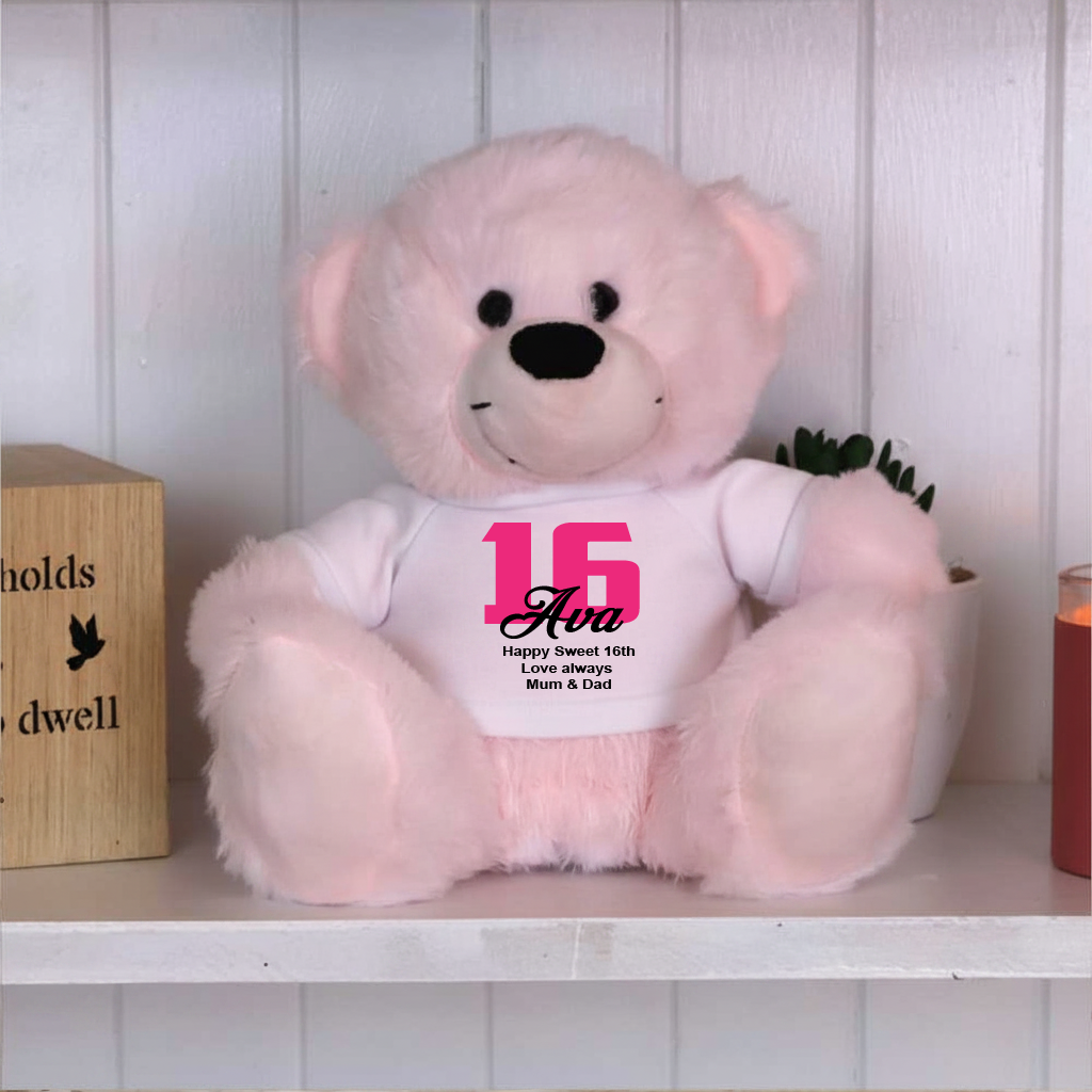 Personalised 16th Birthday Bear - Light Pink 23cm Bear