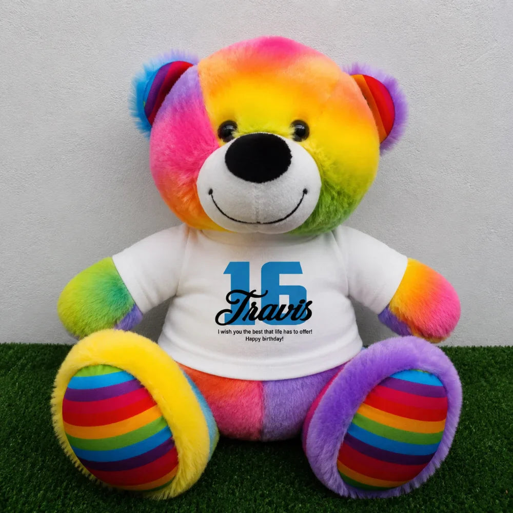 Personalised Rainbow Bear 30cm – 16th Birthday