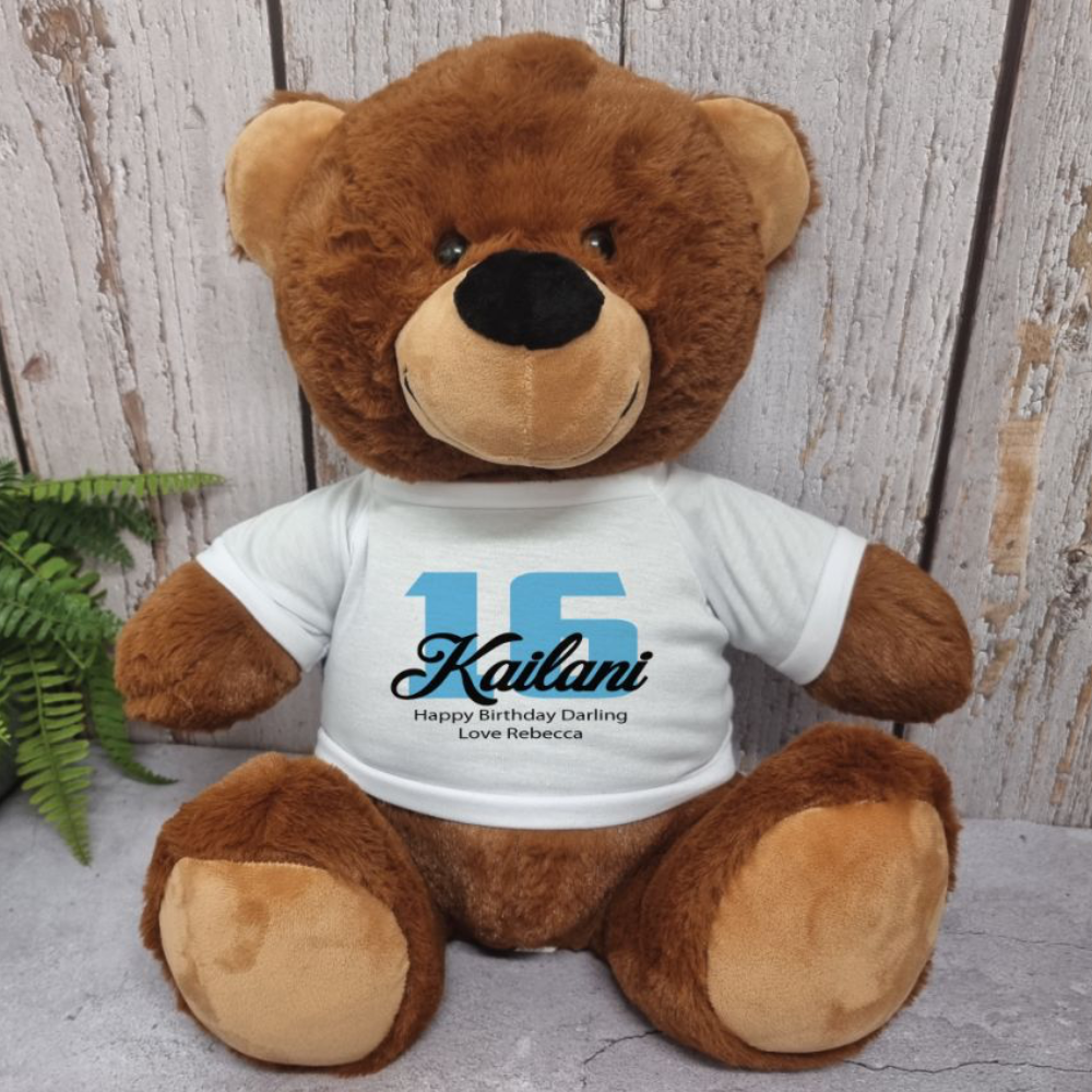 Personalised 30cm Brown Bear 16th Birthday Shirt