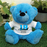 Bright Blue Bear 23cm Birthday with Message on Shirt