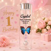1st Birthday Glass Candle Holder with Butterfly