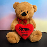 Personalised 40cm Brown Bear 1st Birthday with Message on Heart