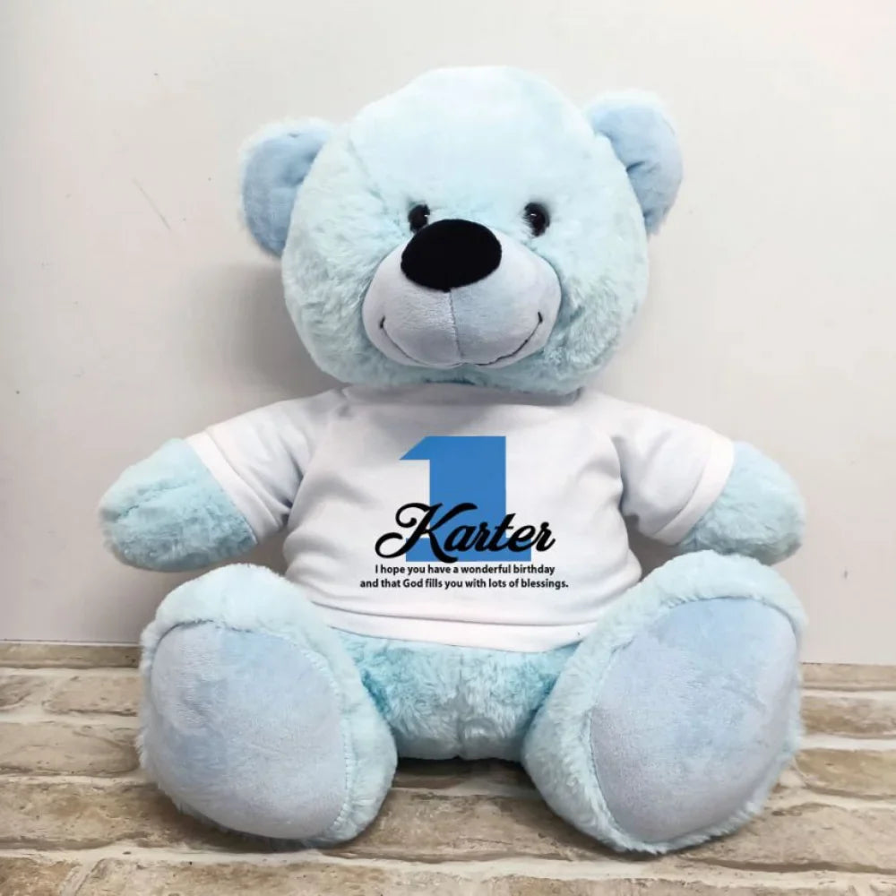 Light Blue Bear 30cm – 1st Birthday Personalised Shirt