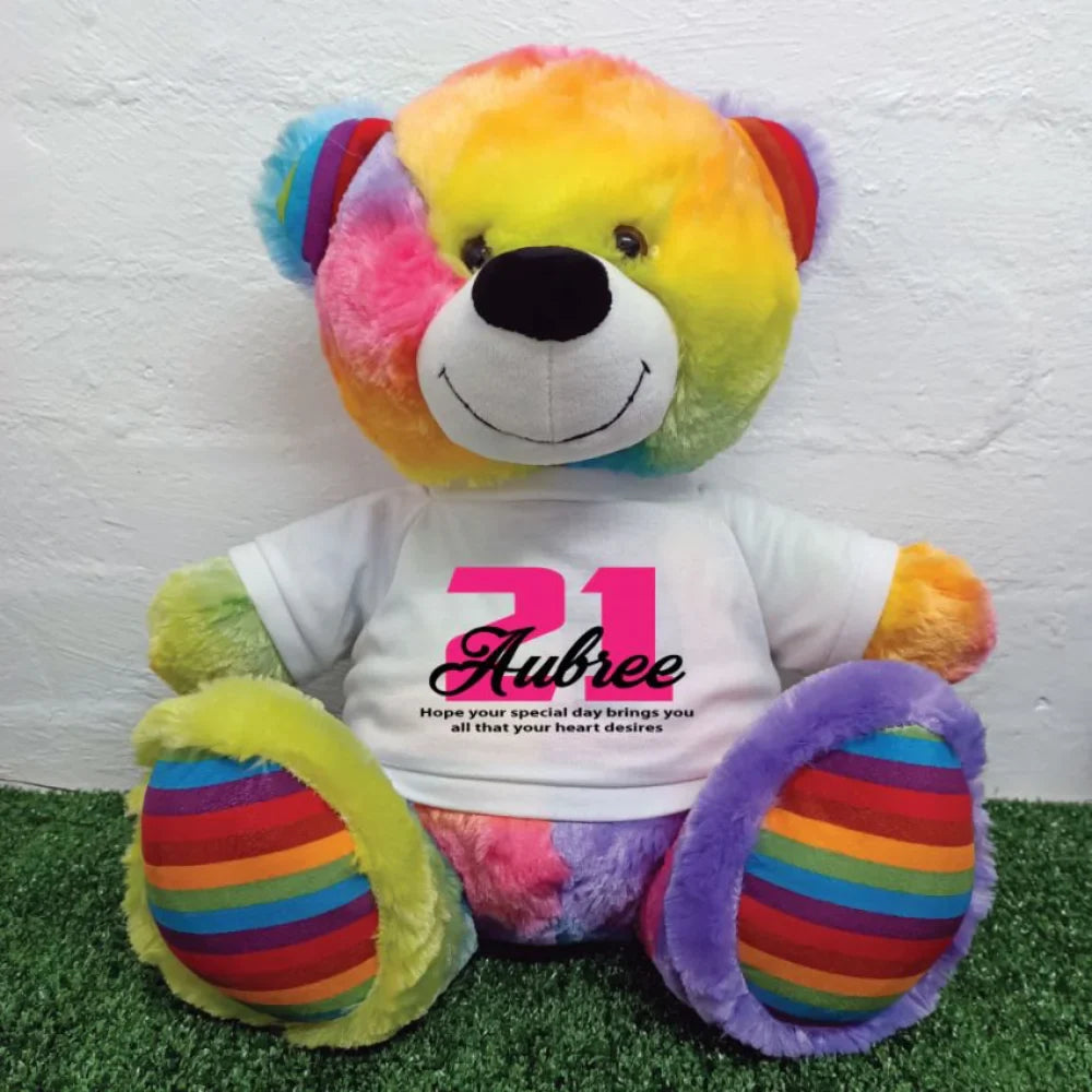 Rainbow Bear 40cm β 21st Birthday Message on Shirt