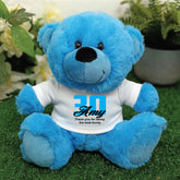Bright Blue Bear 23cm – 30th Birthday Message on Shirt
