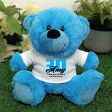 Bright Blue Bear 23cm – 30th Birthday Message on Shirt