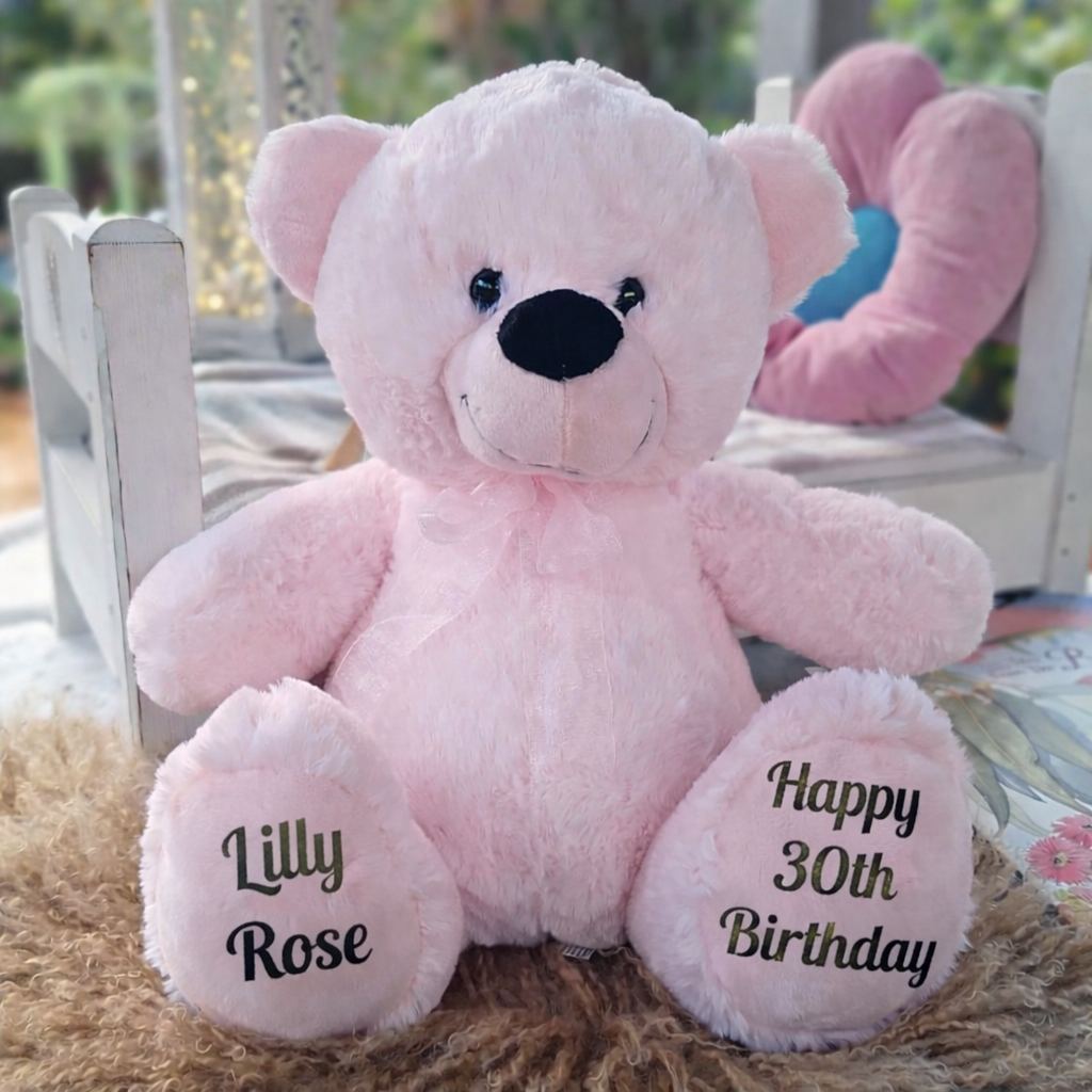 Light Pink Bear 30cm β 30th Birthday Personalised Feet