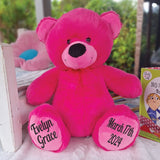 Personalised Baby Hot Pink Bear 40cm with Message on Feet
