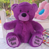 Personalised Purple Bear 30cm New Born Feet Message