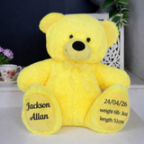 Personalised Yellow Bear 30cm Baby New Born Gift with Message on Feet