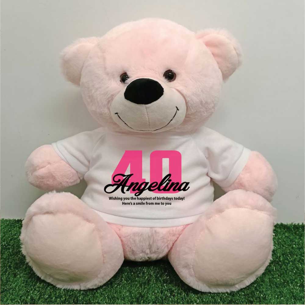 Light Pink Bear 40cm โ 40th Birthday Message on Shirt