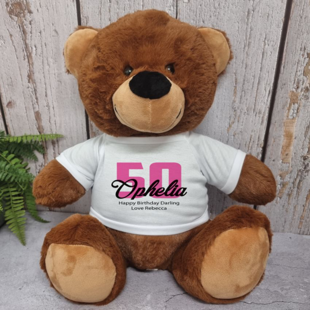 Personalised 40cm Brown Bear 50th Birthday Message Shirt