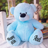 Light Blue Bear 40cm – 60th Birthday Personalised Message on Feet