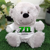 Personalised Silver Bear 23cm 70th Birthday Shirt Message