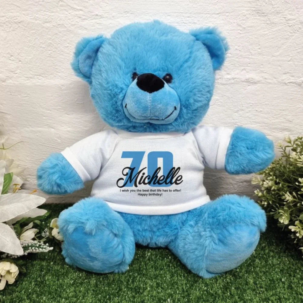 Bright Blue Bear 40cm – 70th Birthday Personalised Shirt