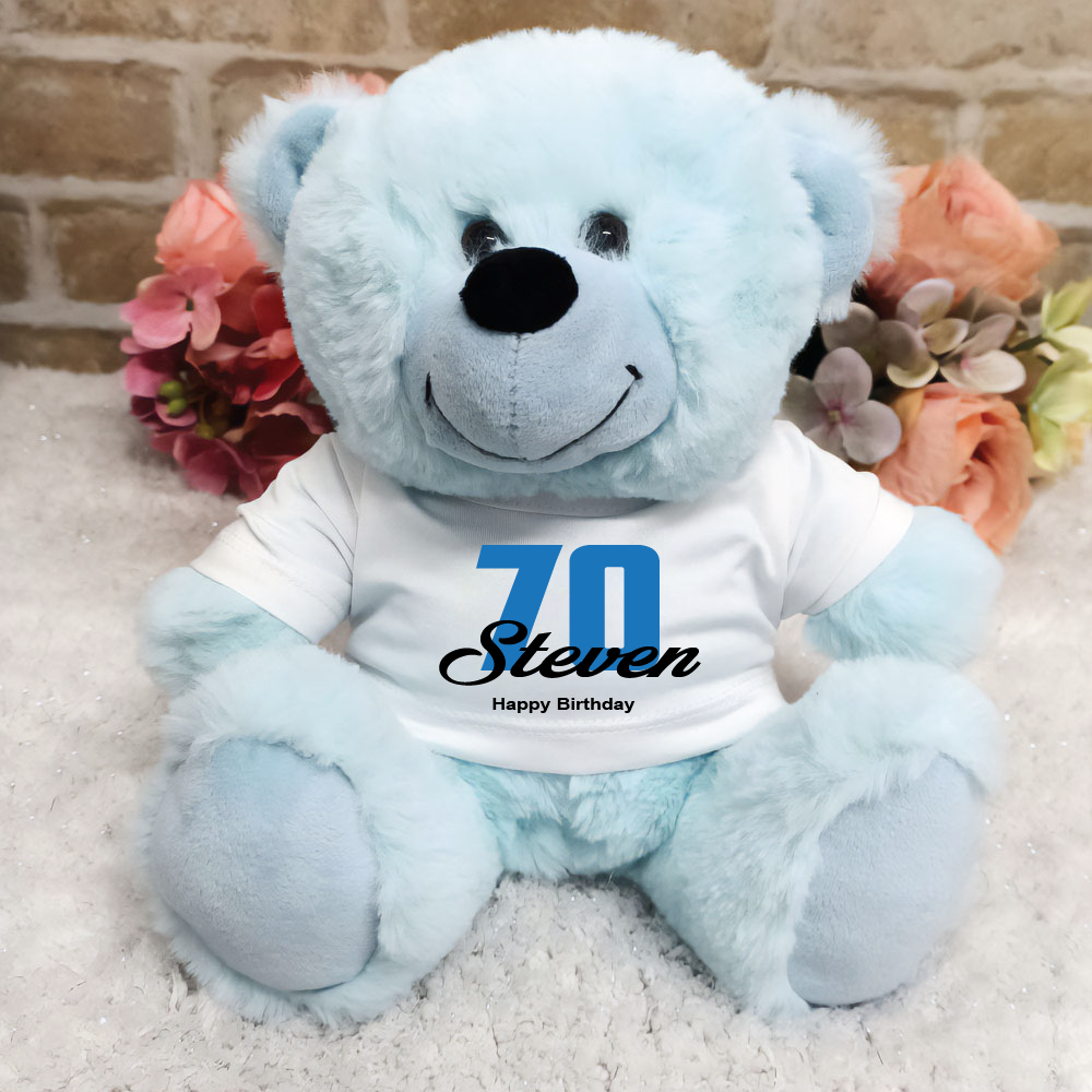 Light Blue Bear 23cm – 70th Birthday Personalised Shirt