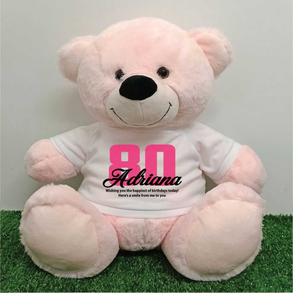 Light Pink Bear 40cm โ 80th Birthday Personalised Shirt