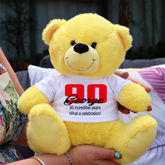 23cm Yellow Bear 90th Birthday Personalised Shirt Message