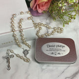 Pearl Rosary Beads Baptism Gift with Plaque