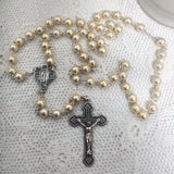 Pearl Rosary Beads Baptism Gift with Plaque