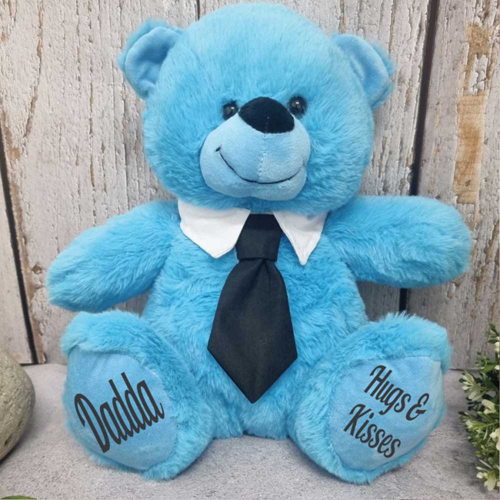 30cm Bright Blue Bear for Dad with Message on Feet