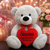 Silver Bear 40cm 90th Birthday Message on Heart