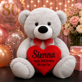 Silver Bear 40cm – 80th Birthday Personalised Heart