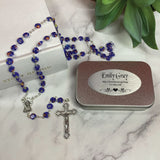 Personalised Blue Murano Rosary Beads Christening Gift Box with Plaque