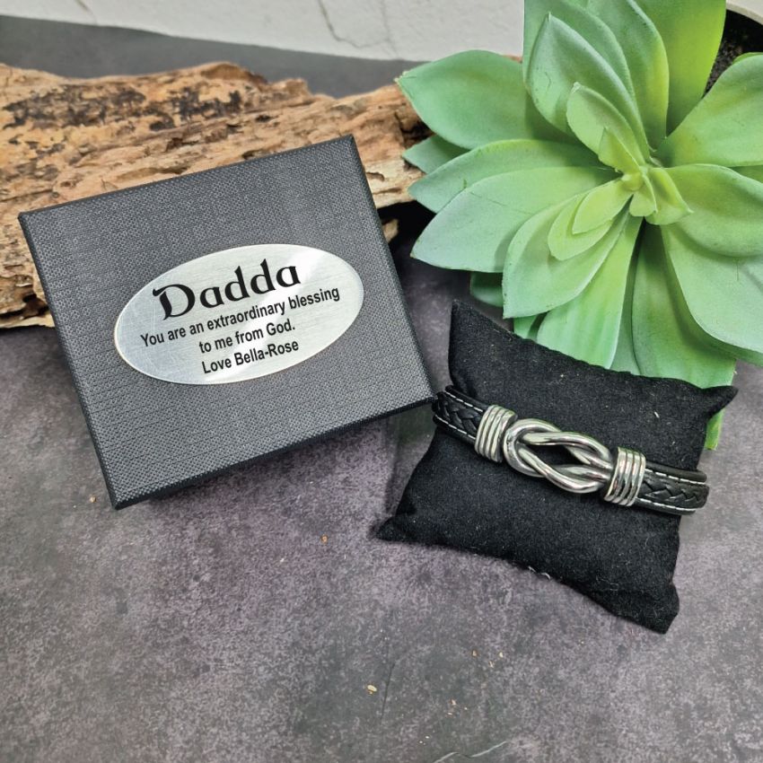 Black Leather Forever Link Together Silver Knot Bracelet Gift Box 8x6x10 cm – Fathers Day