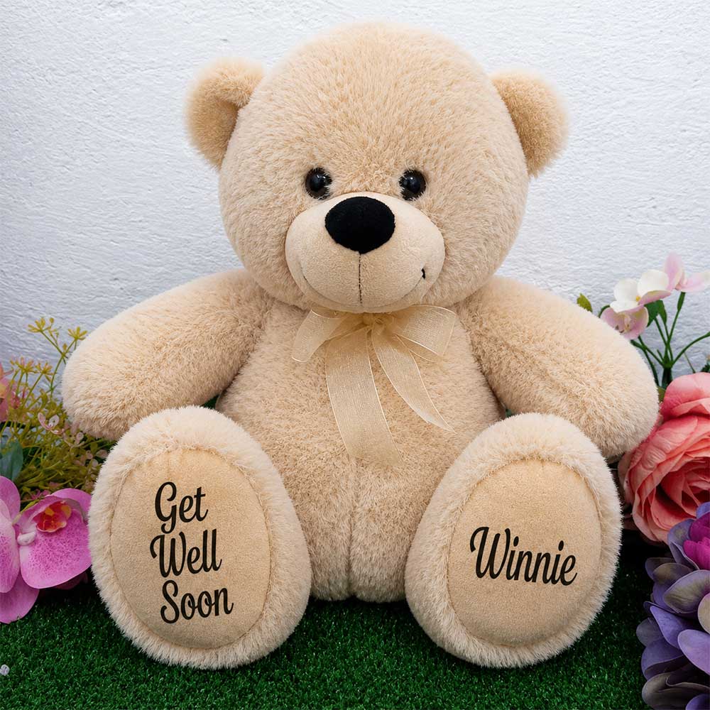 Get Well Soon 30cm Beige Bear with Personalised on Feet