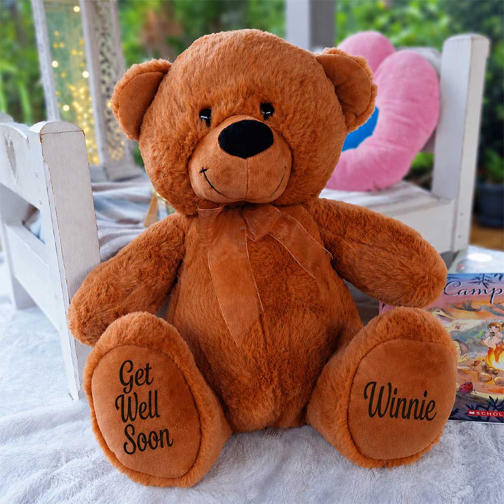 Brown Bear 40cm Get Well Soon Personalised Message on Feet
