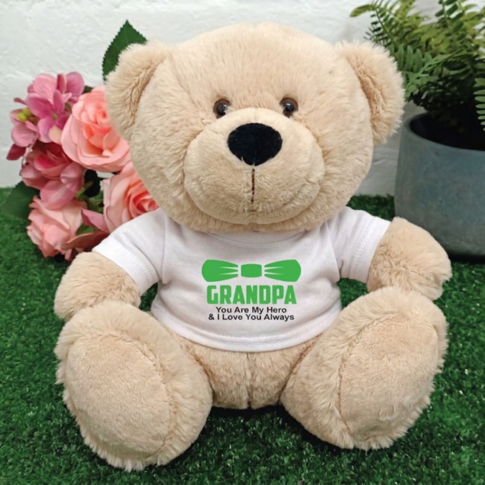 Personalised 23cm Beige Bear for Grandad with Message on Shirt