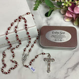 Holy Communion Red Diamante Rosary Beads Gift Box with Personalised Plaque