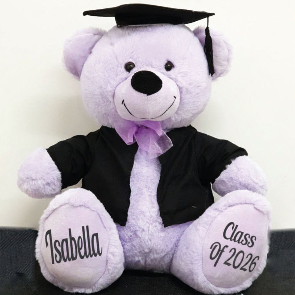 40cm Lavender Bear Graduation Bear with Personalised Message on Feet