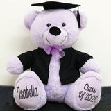 30cm Lavender Bear Graduation Gift with Cap and Gown Personalised on Feet