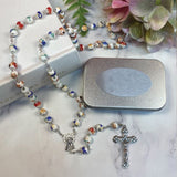 White Ceramic Rosary Beads Holy Communion with Personalised Plaque