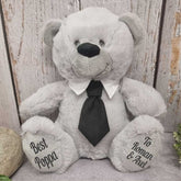 30cm Silver Bear with Black Tie Pop Message on Feet