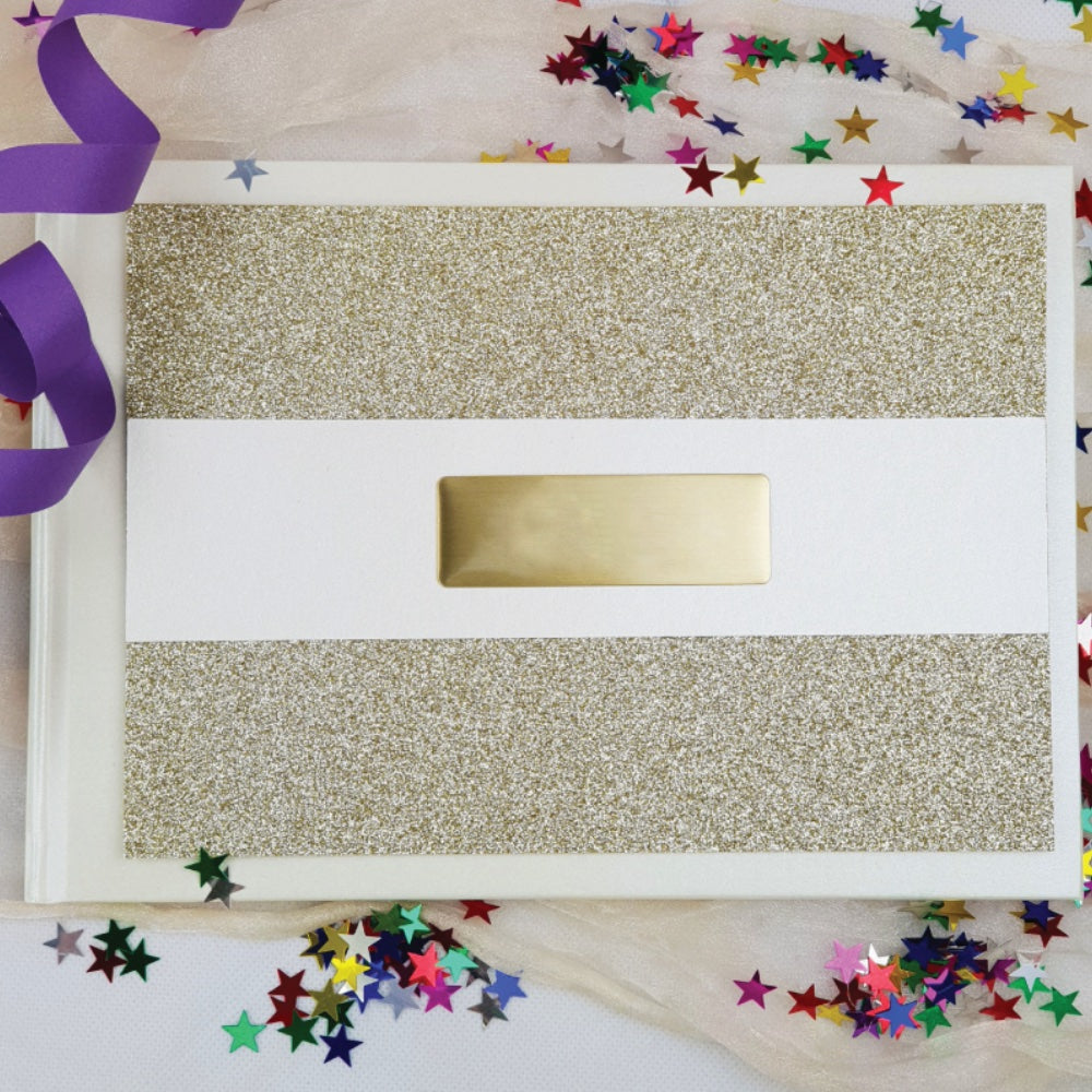 Personalised White Gold Glitter Guest Book A5 Birthday