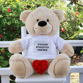Memorial Zipper Bear with Red Wooden Urn and Personalised Shirt