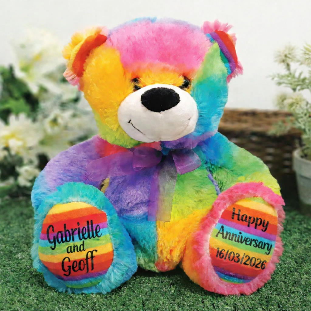 Rainbow Anniversary Bear 30cm with Personalised Feet