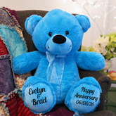 40cm Bright Blue Bear Anniversary Gift with Message on Feet