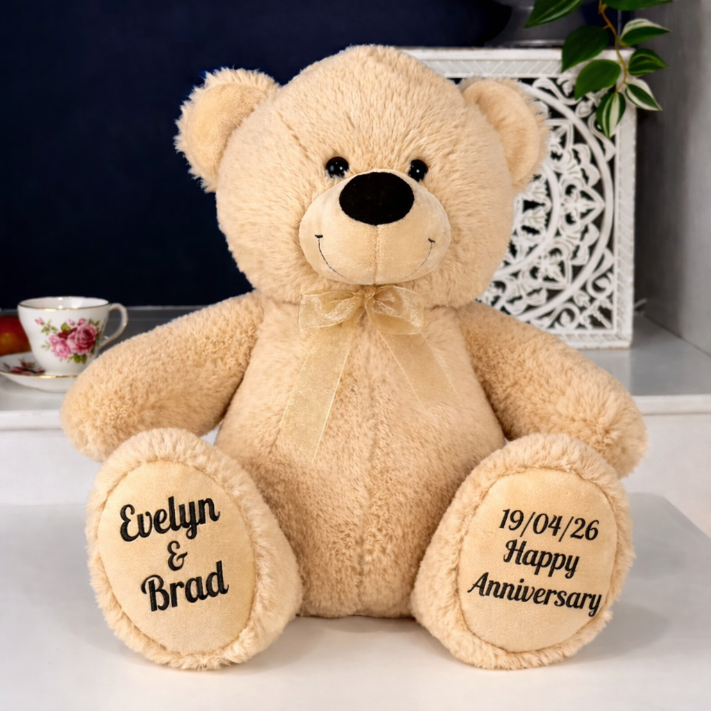 40cm Beige Bear Anniversary Gift with Message on Feet