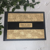 Anniversary Personalised Black & Gold Embossed Guest Book A5 with Custom Plaque