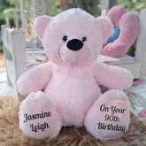 30cm Light Pink Bear 90th Birthday Personalised Message on Feet