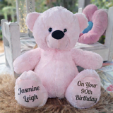 30cm Light Pink Bear 90th Birthday Personalised Message on Feet