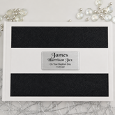 Personalised Baptism White Black Glitter Guest Book with Custom Plaque