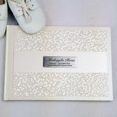 Personalised Cream Pebble Baptism Guest Book with Custom Plaque