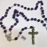 Personalised Amethyst Rosary Beads Gift Box with Plaque for Holy Communion